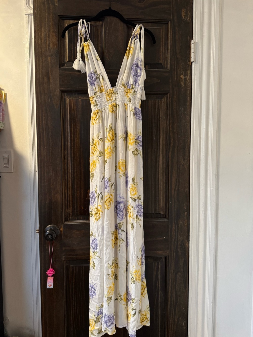 Forever 21 White Maxi Dress with Yellow & Lilac Floral Print